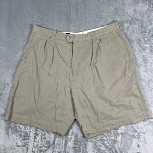 ASHWORTH Shorts Mens Pleated Khaki Size 40" Ribbed Golf Tencel Casual Stipe
